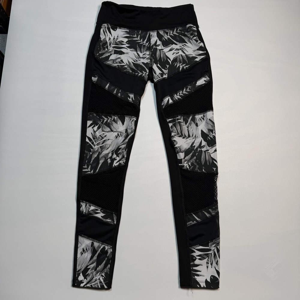 Jessica Simpson Leggings Womens Small Black Floral Mesh The Warm Up Ankle Yoga